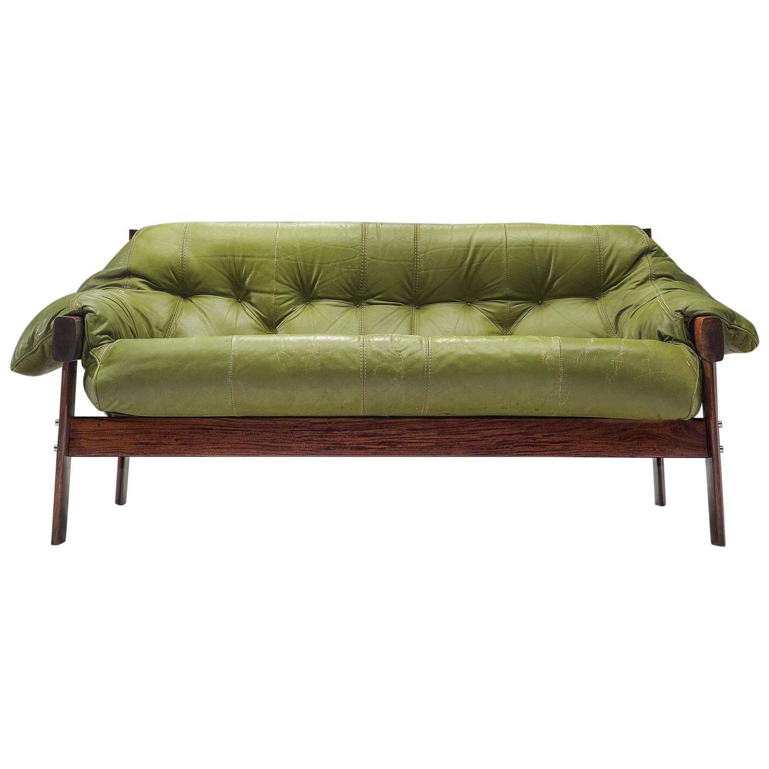 Percival Lafer Brazilian Sofa with Green Leather
