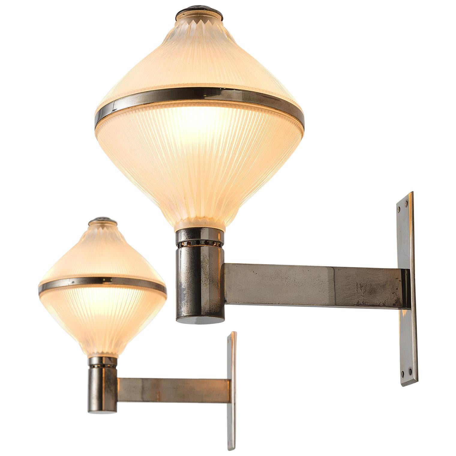 Studio BBPR Set of Two Chrome and Opaline Wall Lights