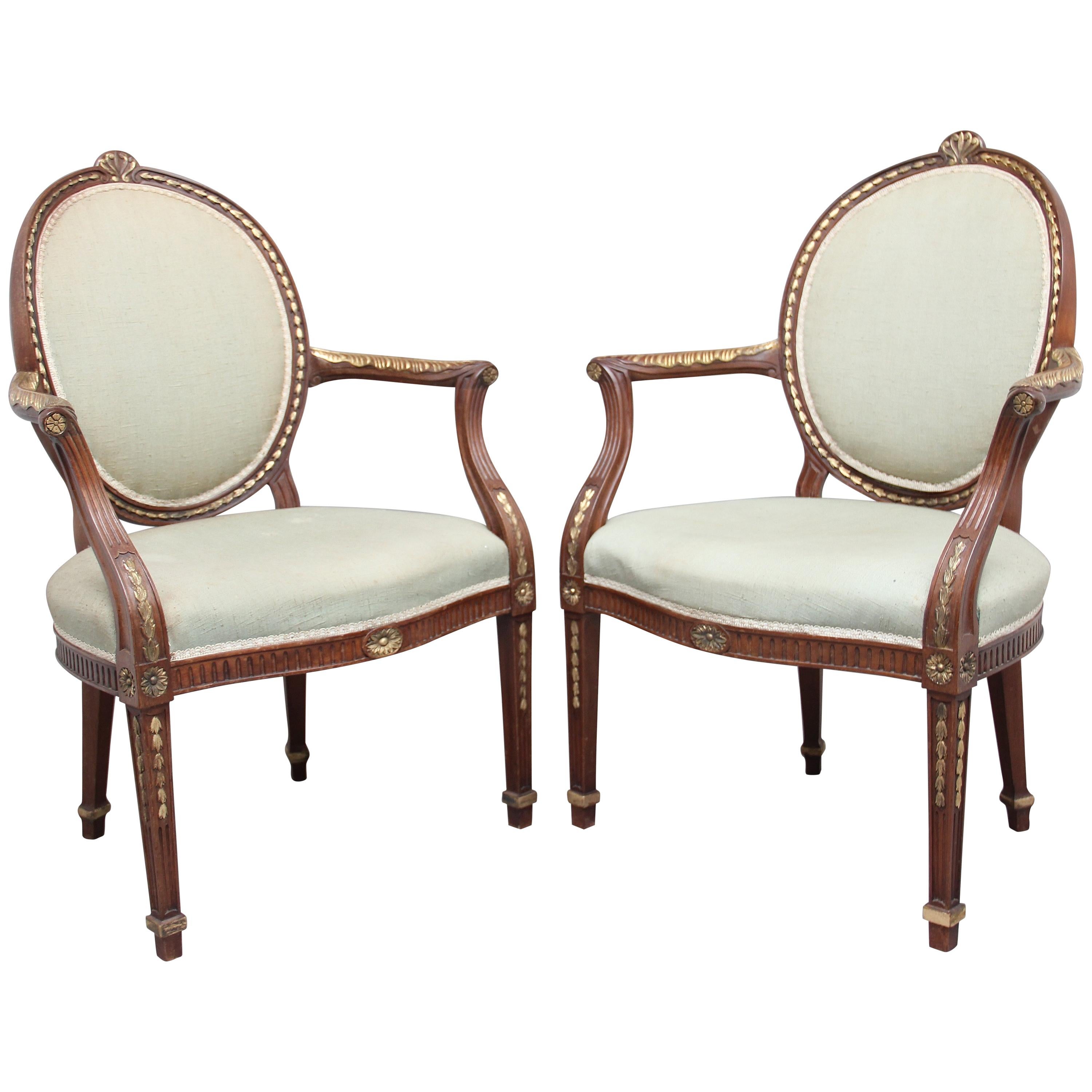 Pair of Early 20th Century Mahogany Open Armchairs