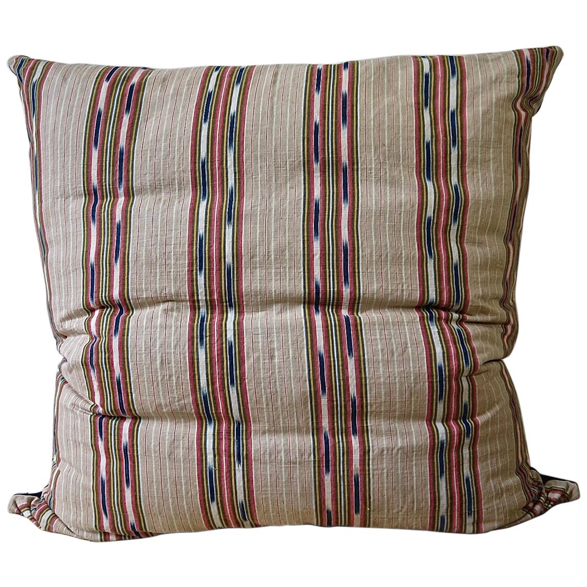  Striped Ikat Ticking Floor Pillow French 19th Century For Sale