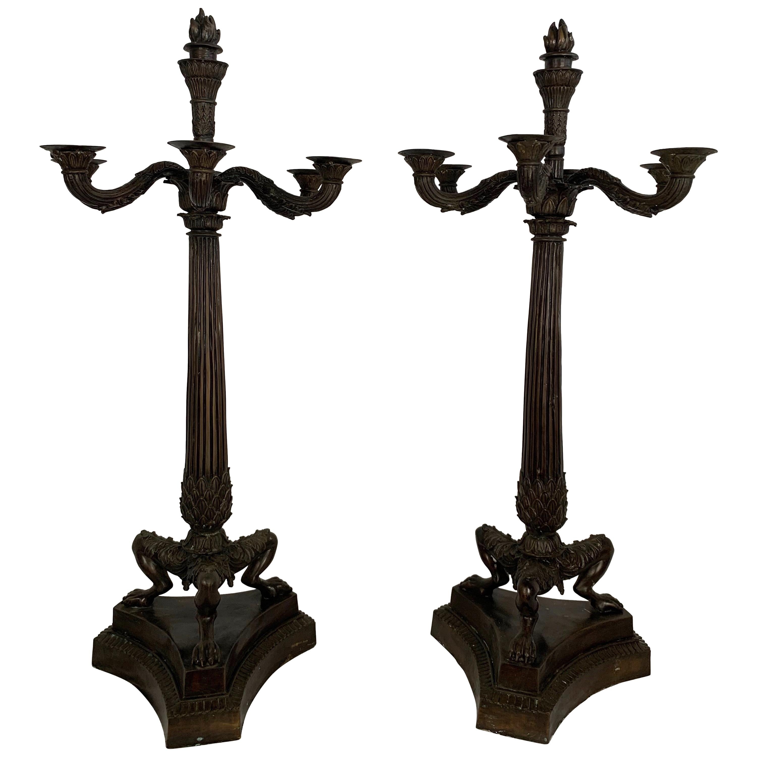 Pair of Bronze Empire Candelabras, France For Sale