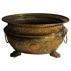 Antique  Early 20th Century Italy Brass Planter Bowl with Lions Heads