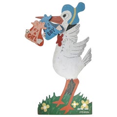 Large Vintage Hand Painted Stork Sign
