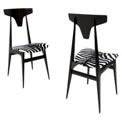 Pair of Vintage Zebra Print Velvet Side Chairs with Ebonised Wood Frame, Italy
