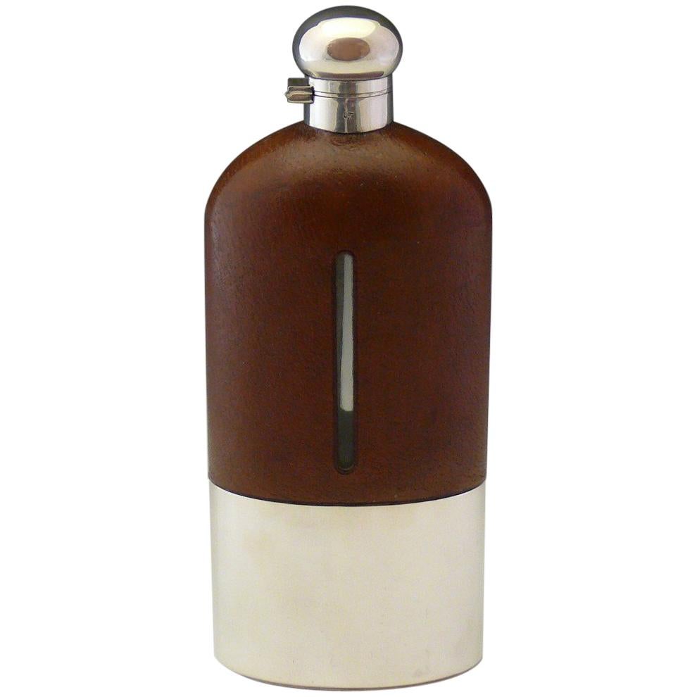 Very Large Leather and Silver Plate Flask, circa 1910