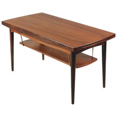 Danish Classic Teak Adjustable Coffee Table with Brass Shelf, 1960s