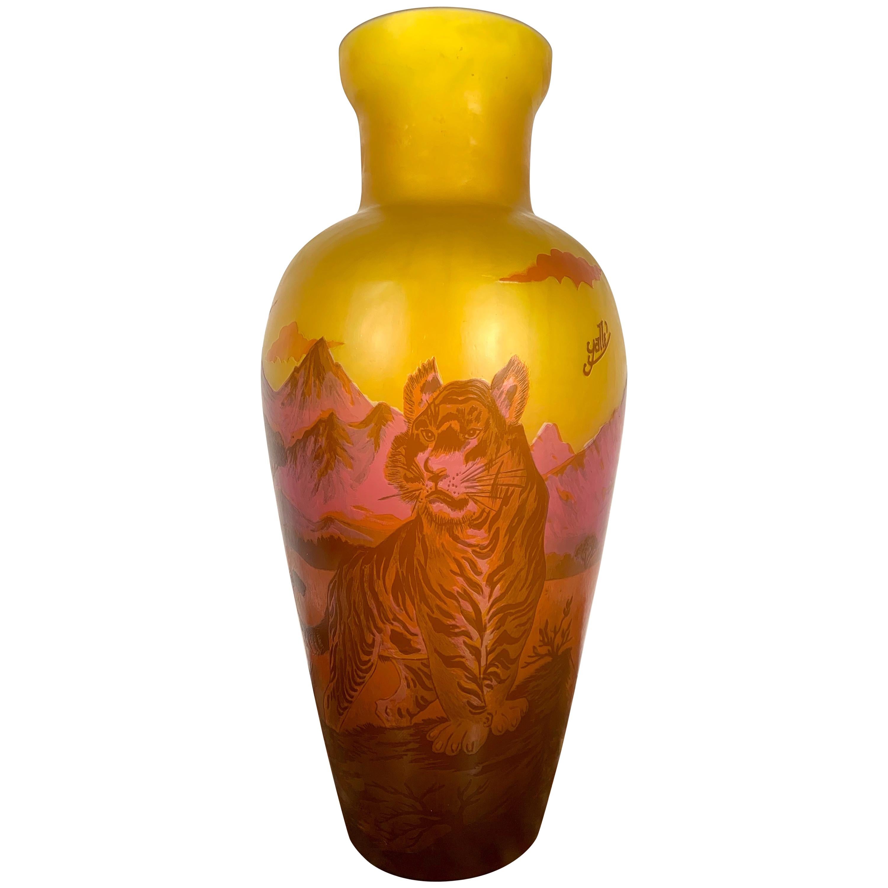 Émile Gallé Style Art Glass Vase, 20th Century For Sale