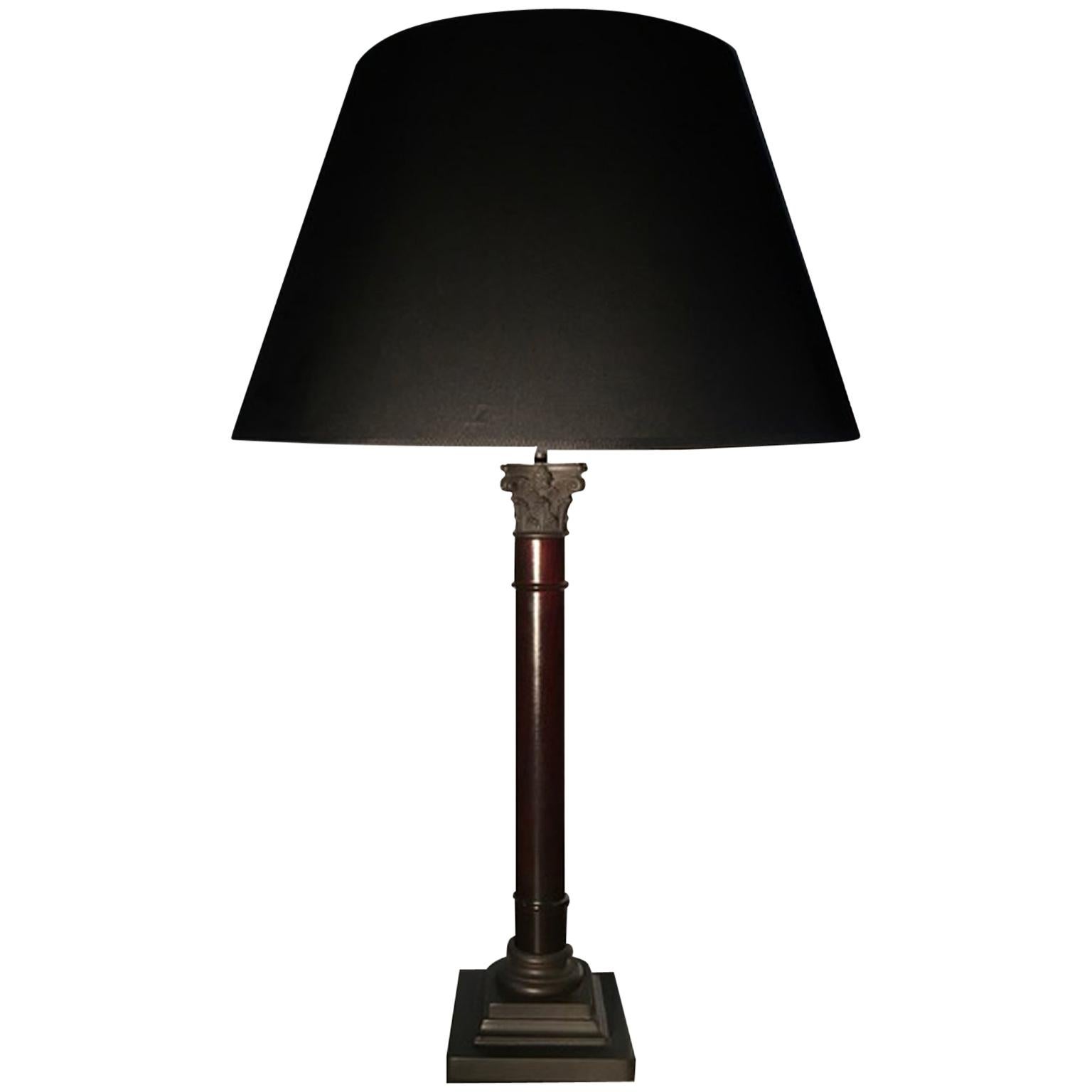Table Lamp with Black Wood Column and Bronze in Neclassical Style For Sale