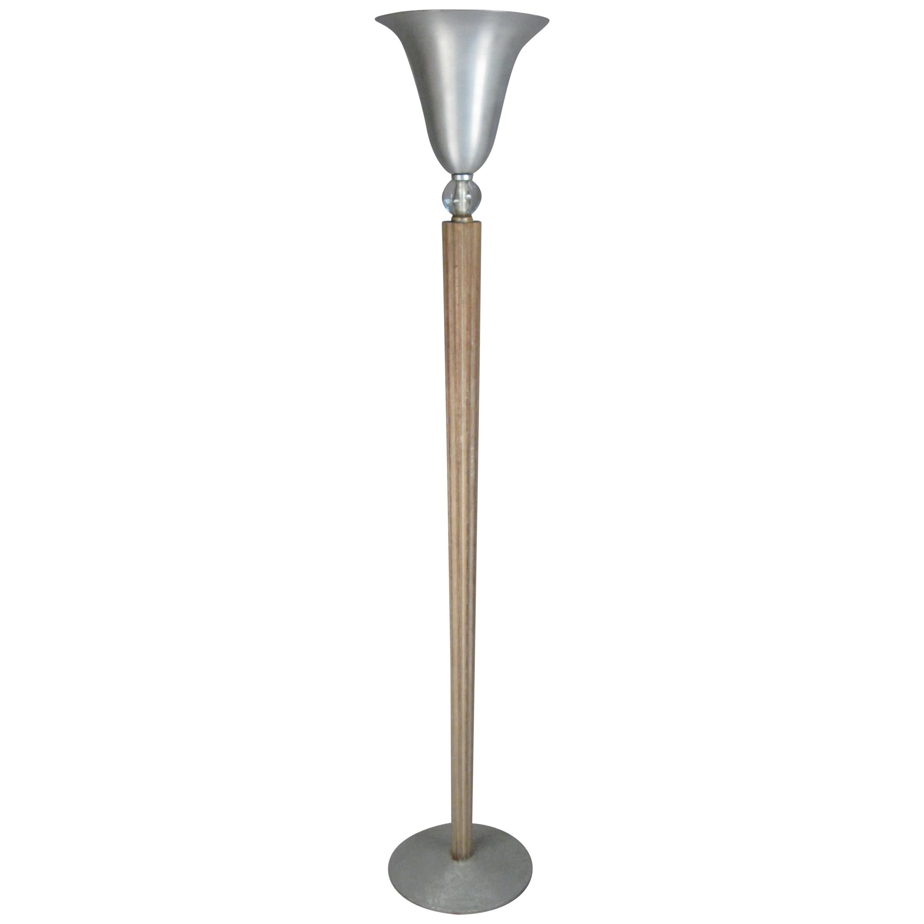 Aluminum & Glass & Cerrused Oak Torchiere Floor Lamp by Russell Wright