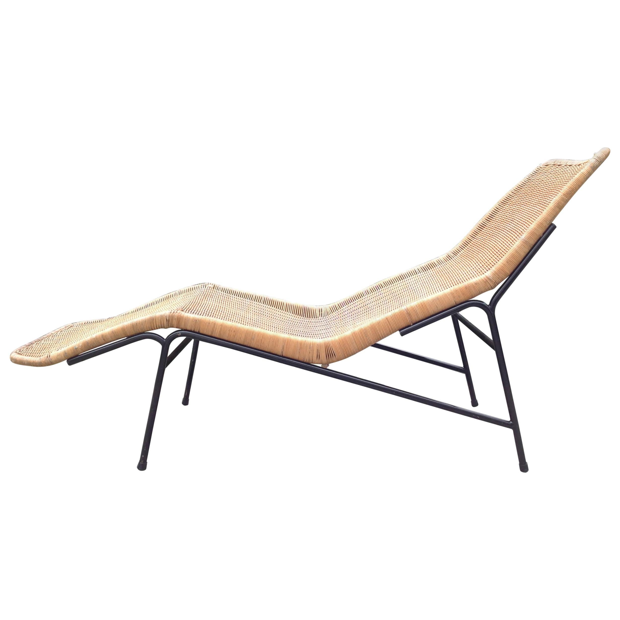 Chaise Longue in Cane, Wicker, Design by Dirk Van Sliedrecht for Rohé, 1960s For Sale