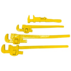 Set of Four Large Sunshine Yellow Powder-Coated Industrial Wrenches