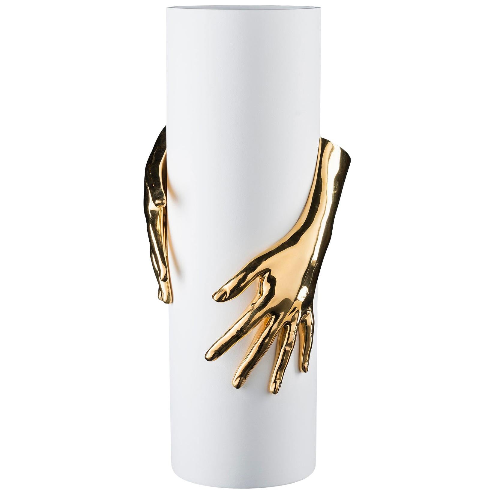 Vase Hands, White and Gold Ceramic, Italy
