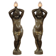 Antique Pair of Putti Torcheres by A. Durenne & A-E Carrier-Belleuse, France, Circa 1880