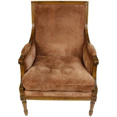 Louis XVI Style Suede Upholstered Bergère