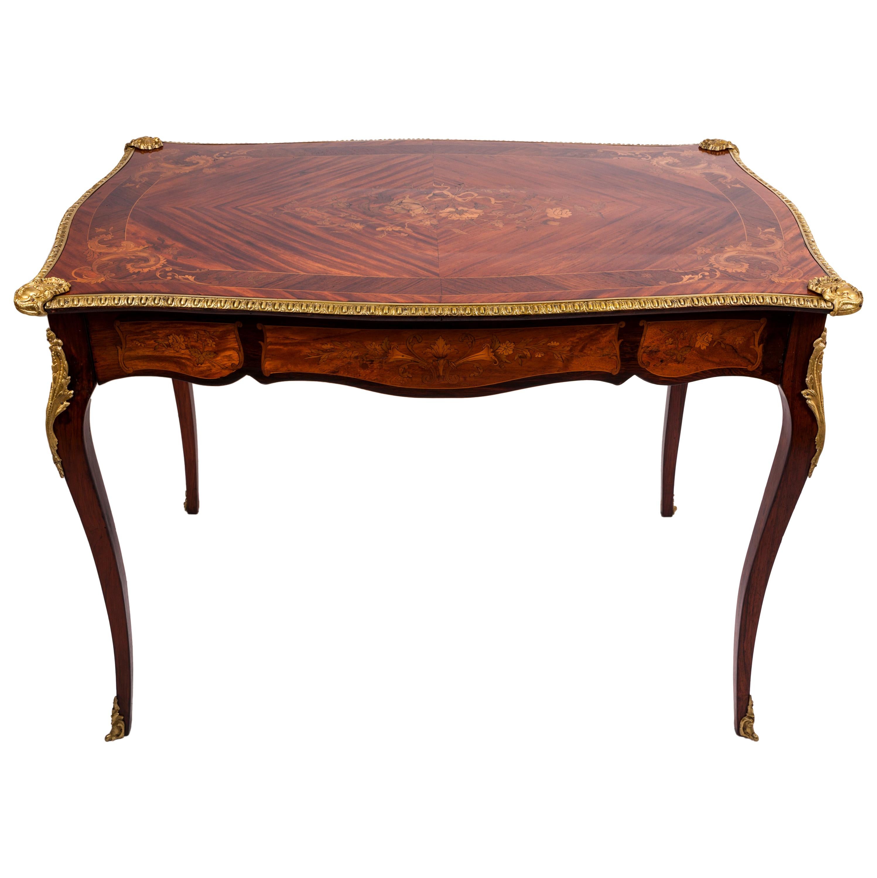 19th Century Louis XV French Inlaid Bureau Plat 'Writing Desk' For Sale