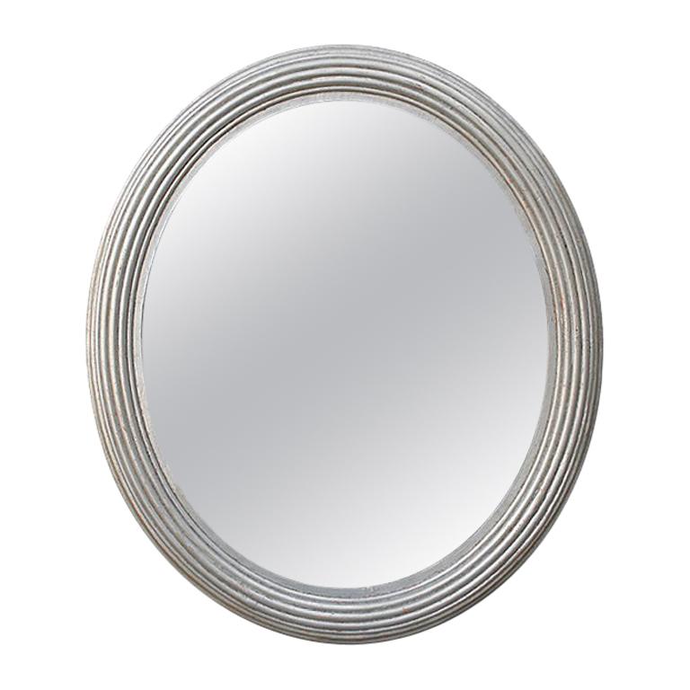 French Antique Silvered Oval Mirror, circa 1930