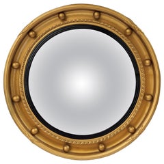 English Round Gilt Framed Convex Mirror (Diameter 16)