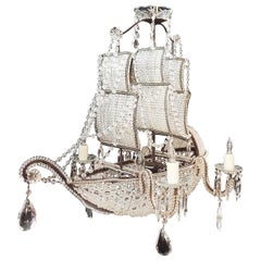 Early 1900s Venetian Crystal, Iron and Tole Ship Chandelier