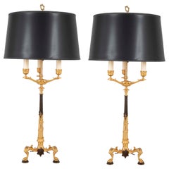 Pair of Fine French Directoire Bronze Lamps  