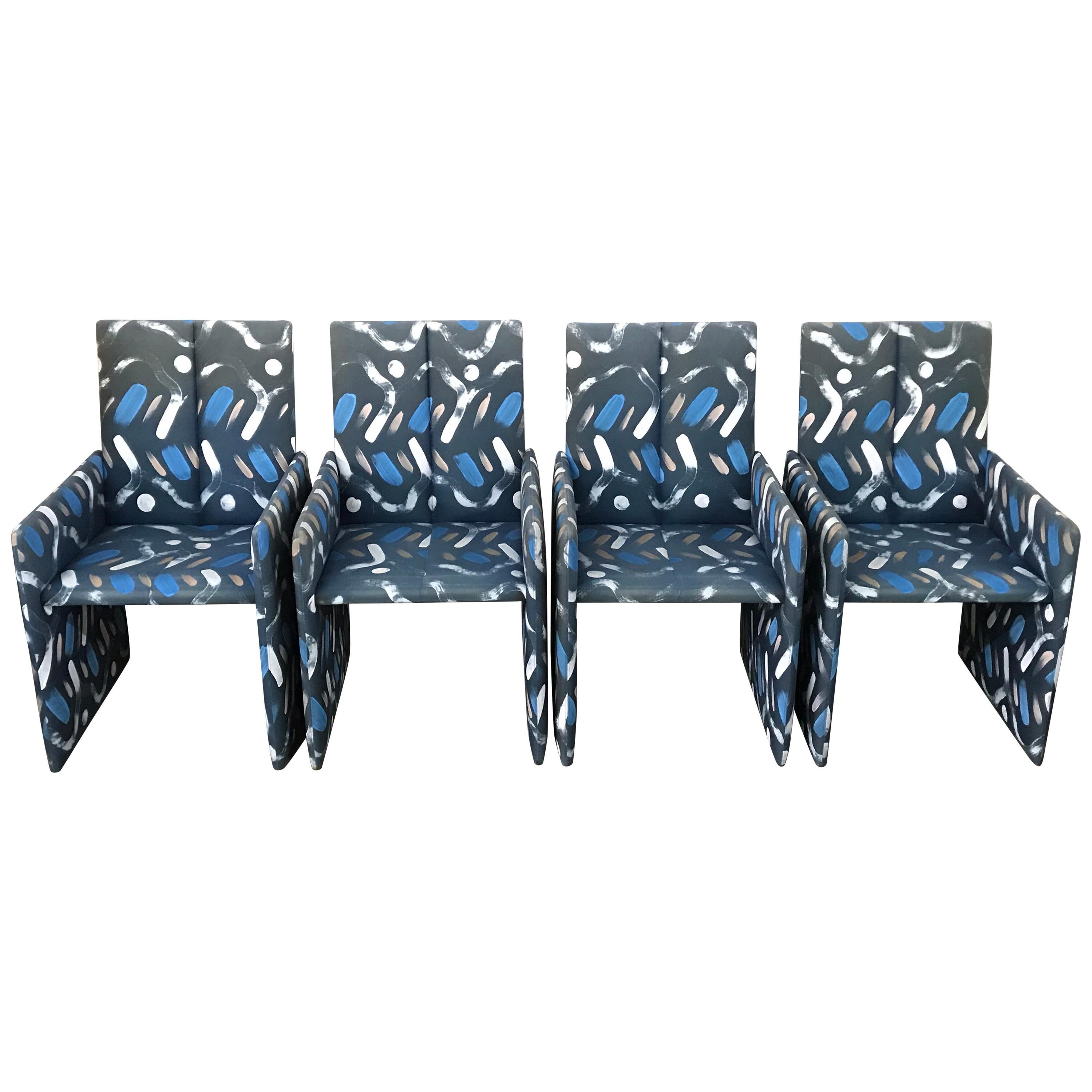 Set of Four Milo Baughman Postmodern Slab Side Dining Room Chairs