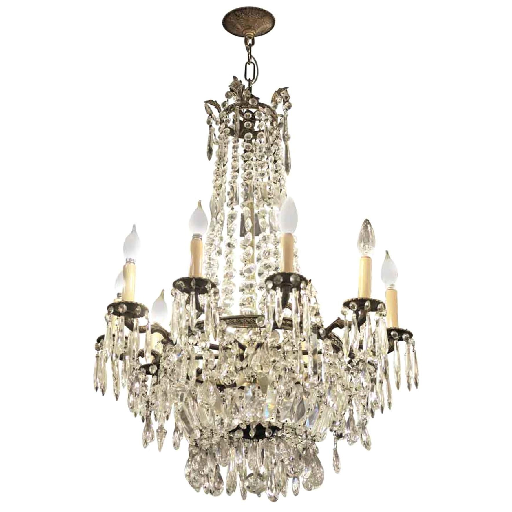 1920s Large-Scale Ten-Arm Crystal Chandelier