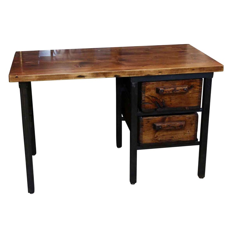 Handmade Pine Desk With 2 Wooden Bins For Sale At 1stdibs