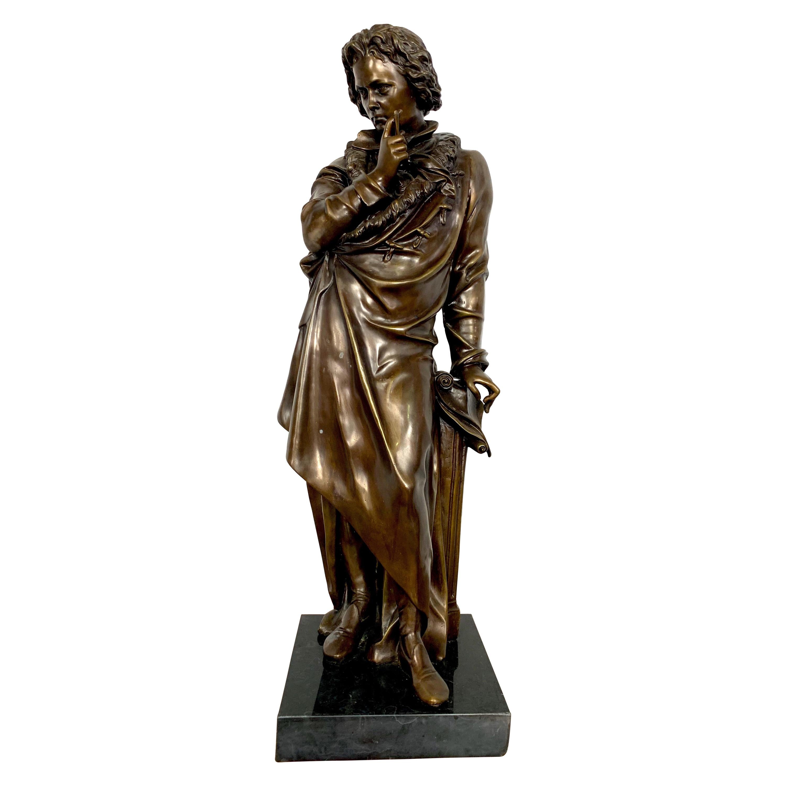 20th Century French Bronze Beethoven Sculpture on Marble Base For Sale