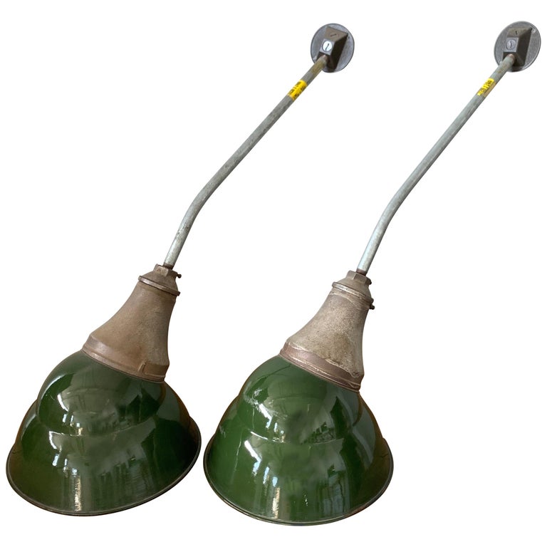 Pair of large Mid-Century Modern industrial wall-sconces with green enamel shade.