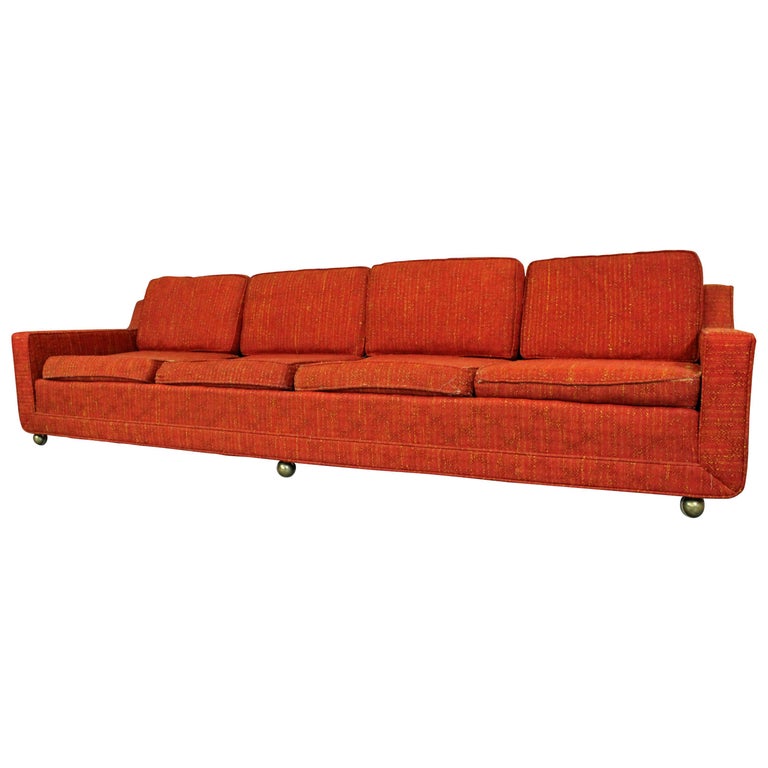 MidCentury Modern Elongated Sofa on Wheels by Kroehler at 1stDibs