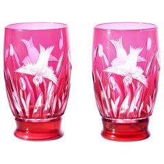 12 Val St. Lambert Bird Pattern Water Goblets-Tumblers