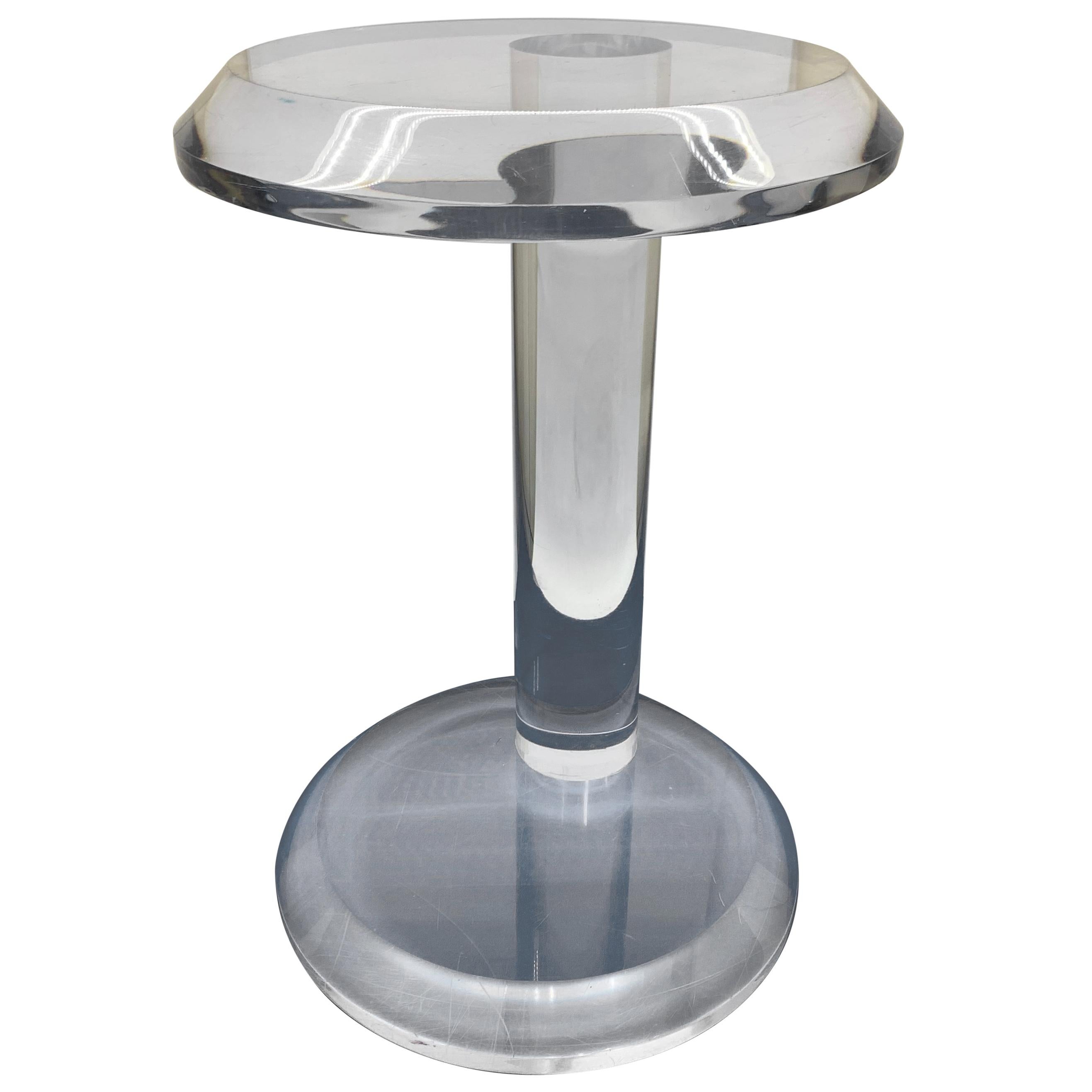 Small Mid-Century Modern Thick Lucite Round Side Table