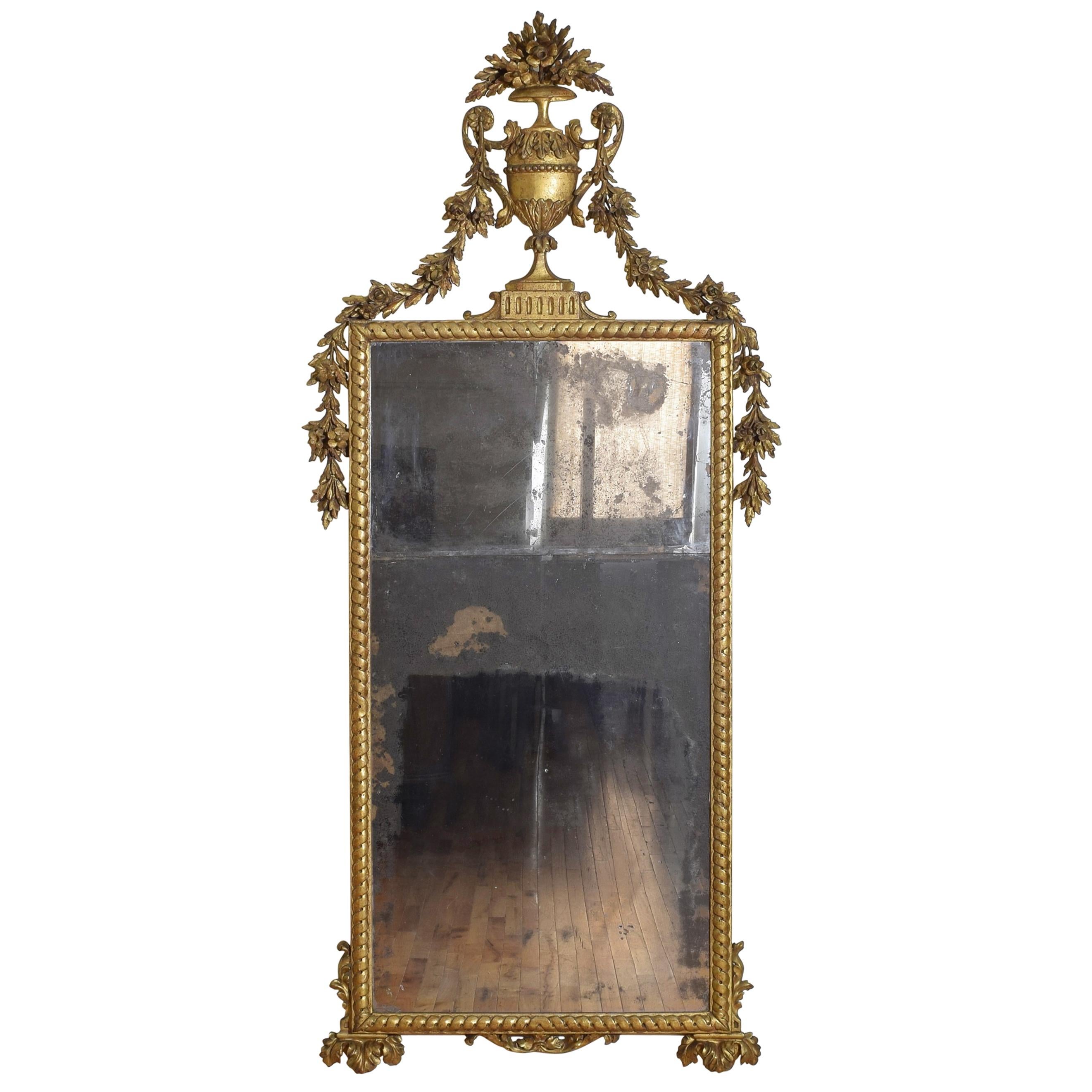 Italian, Piemontese, Carved Giltwood Footed Mirror, 2nd Half of the 18th Century