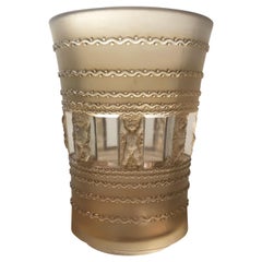 1937 René Lalique Florence Vase in Frosted Glass with Sepia Stain, Cherubs