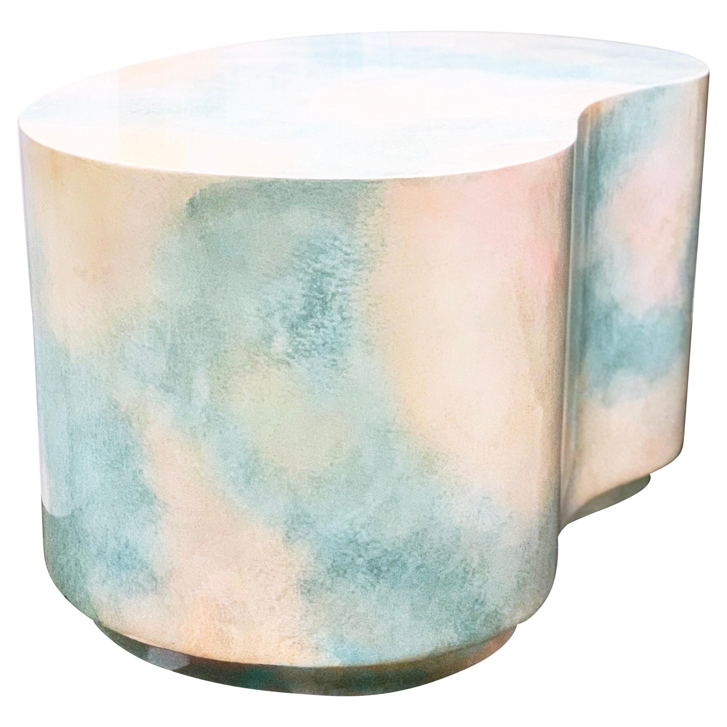 Postmodern Plaster Plinth Gloss Sky-Scape Kidney End Table Karl Springer Style