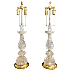Wonderful Mid-Century Modern Pair of Baguès Rock Crystal Gold Gilt Lamps