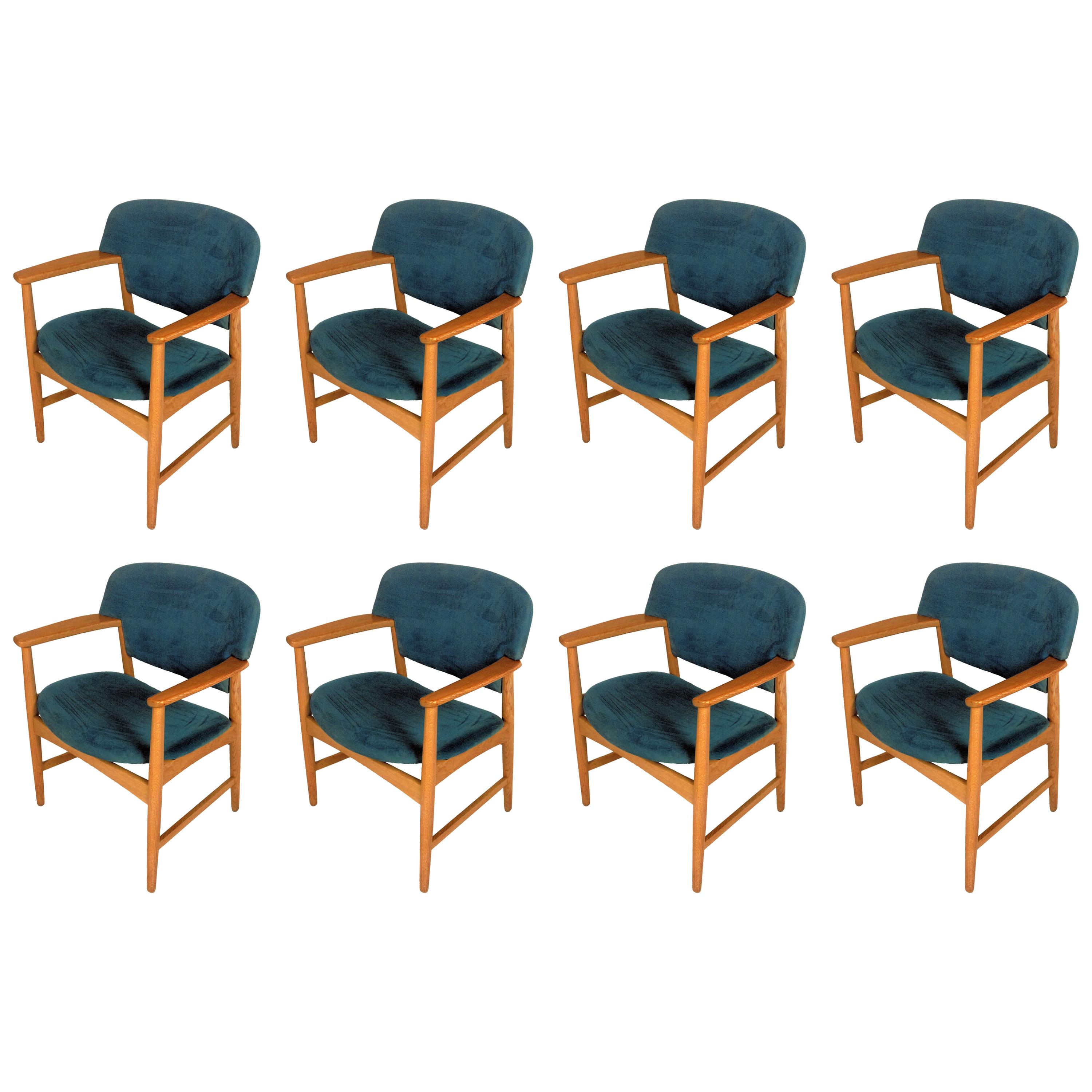 Eight Ejner Larsen and Axel Bender Madsen Oak Armchairs, Inc. Reupholstery For Sale