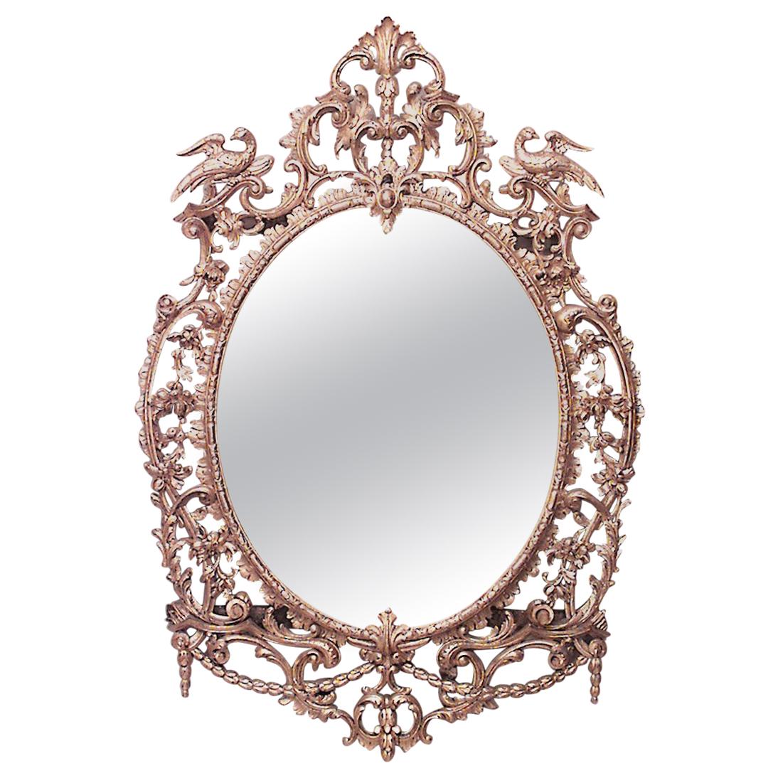 English Georgian Oval Carved Giltwood Filigree Wall Mirror For Sale