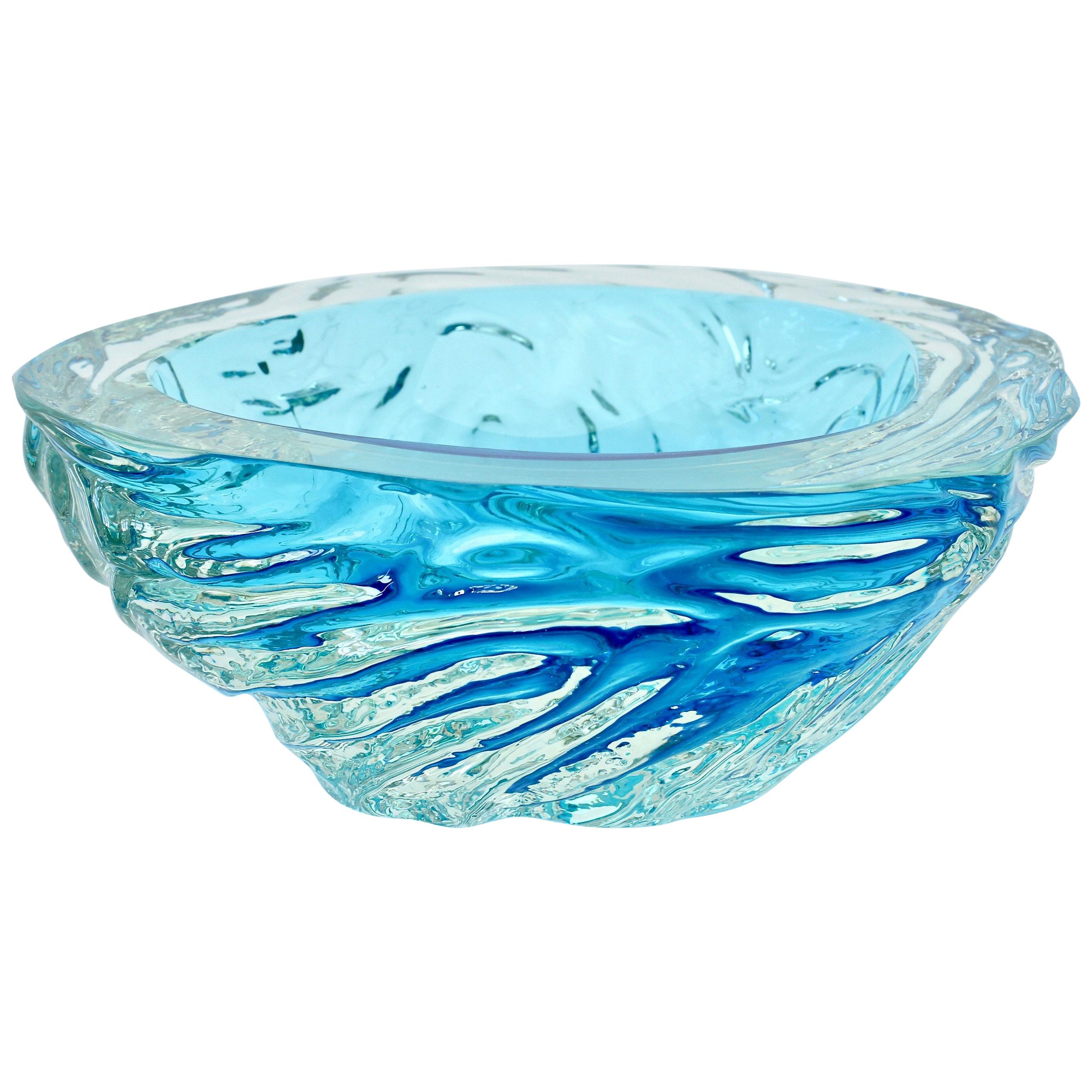 Large Italian Blue 'Sommerso' Murano Glass Bowl Maurizio Albarelli Attributed