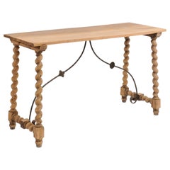 Spanish 1920s Baroque Style Oak Console Table with Barley Twist Trestle Base