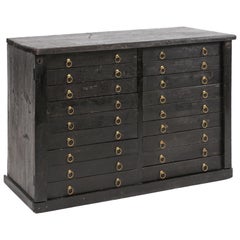 Vintage French 18-Drawer Working Dresser Painted in Rich Dark Patina, circa 1940