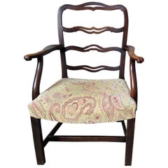 George 11nd Country Armchair Elm with Ribbon Back and Crook Arm, English Ca 1750