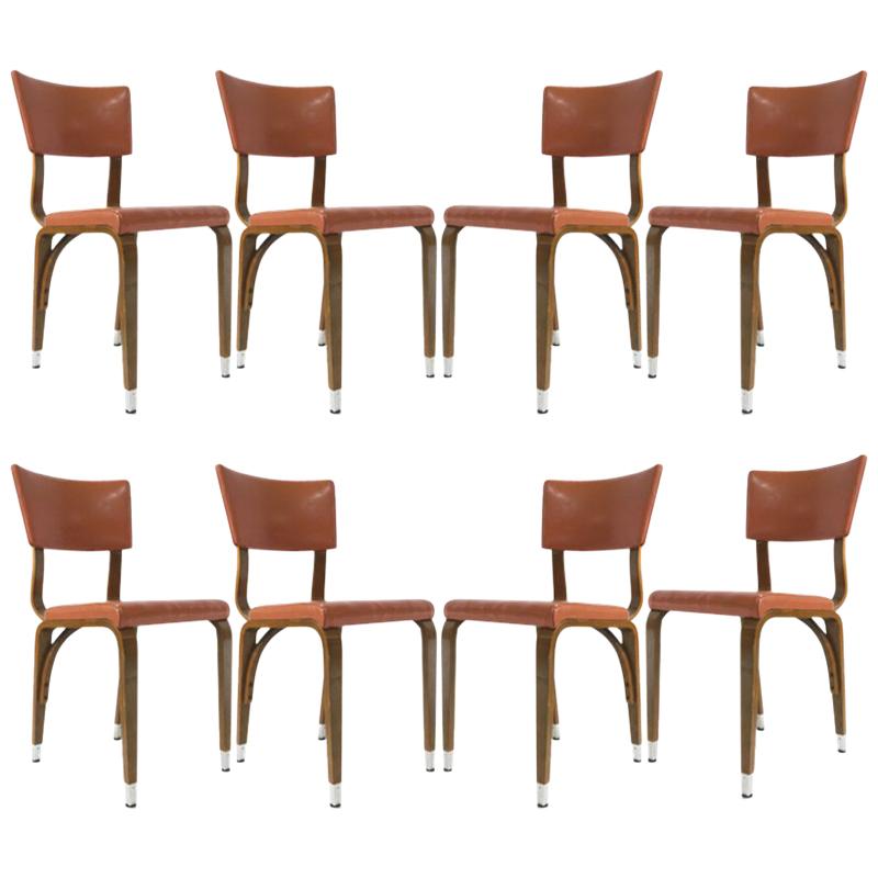 Set of 8 1950s Thonet Padded Bentwood Bent Plywood Dining, Cafe, or Desk Chairs 