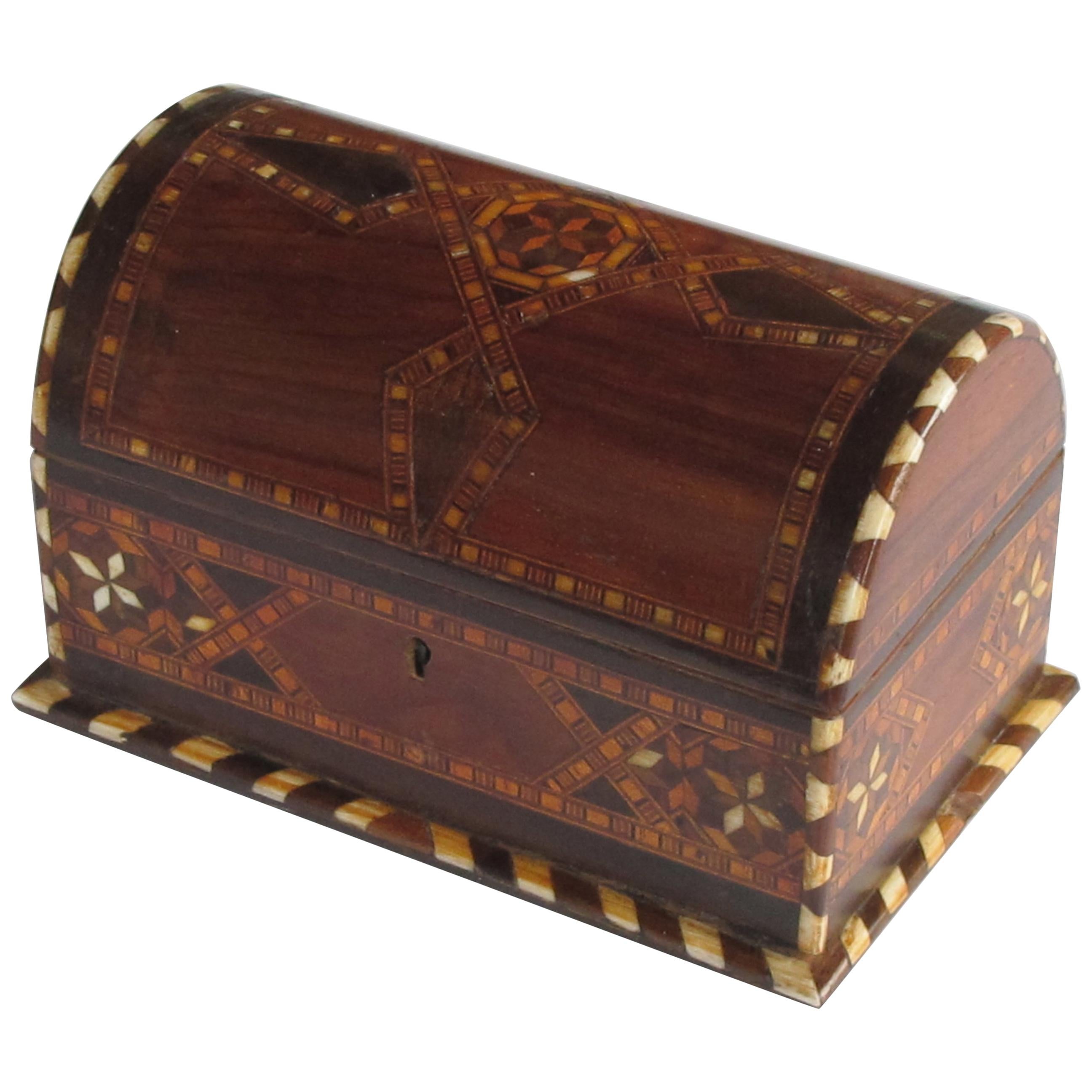 Well-Crafted and Richly-Patinated Syrian Inlaid Trinket Box with Domed Lid