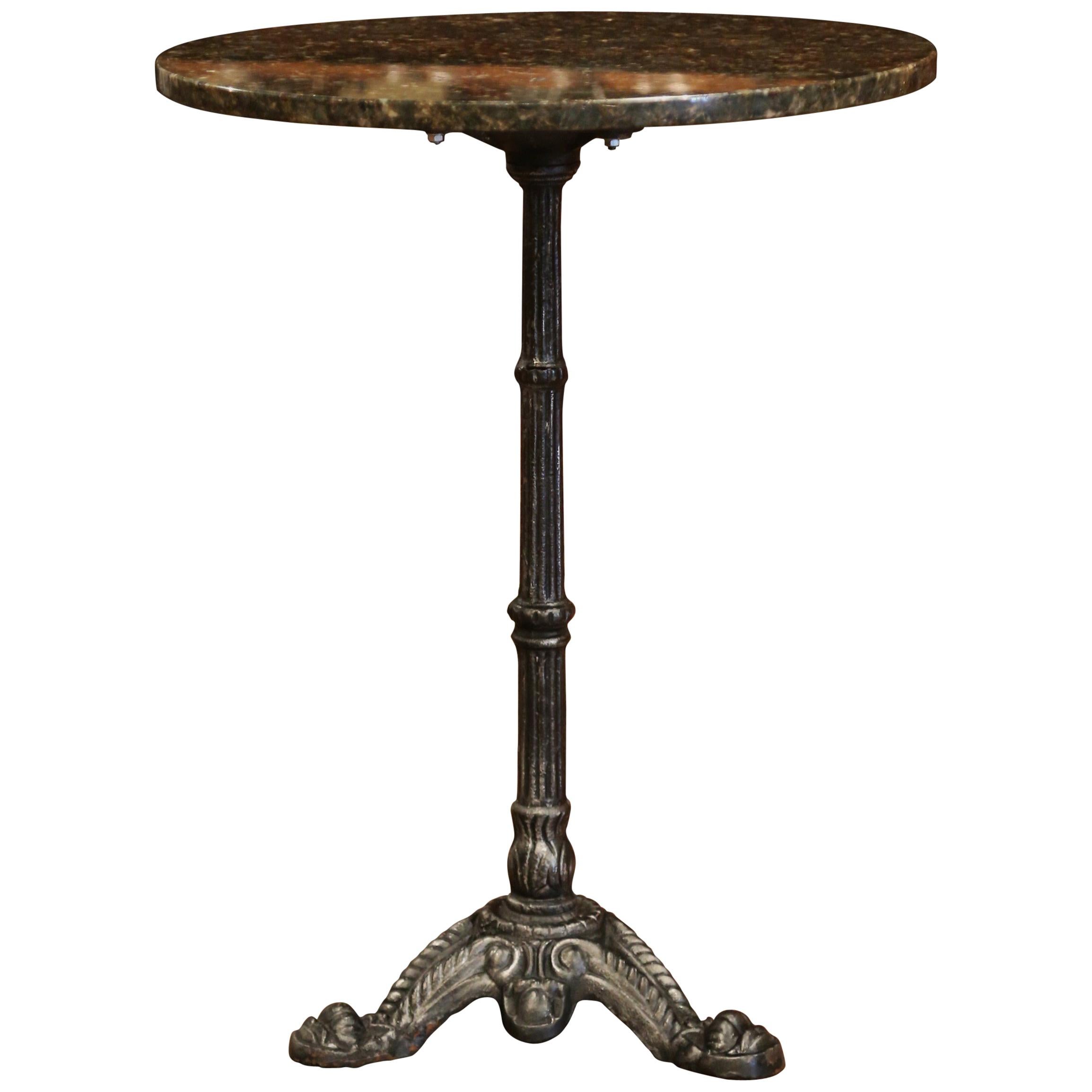 19th Century Parisian Iron Bistrot Pedestal Table with Black Marble Top