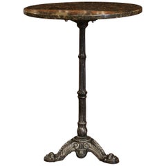 19th Century Parisian Iron Bistrot Pedestal Table with Black Marble Top
