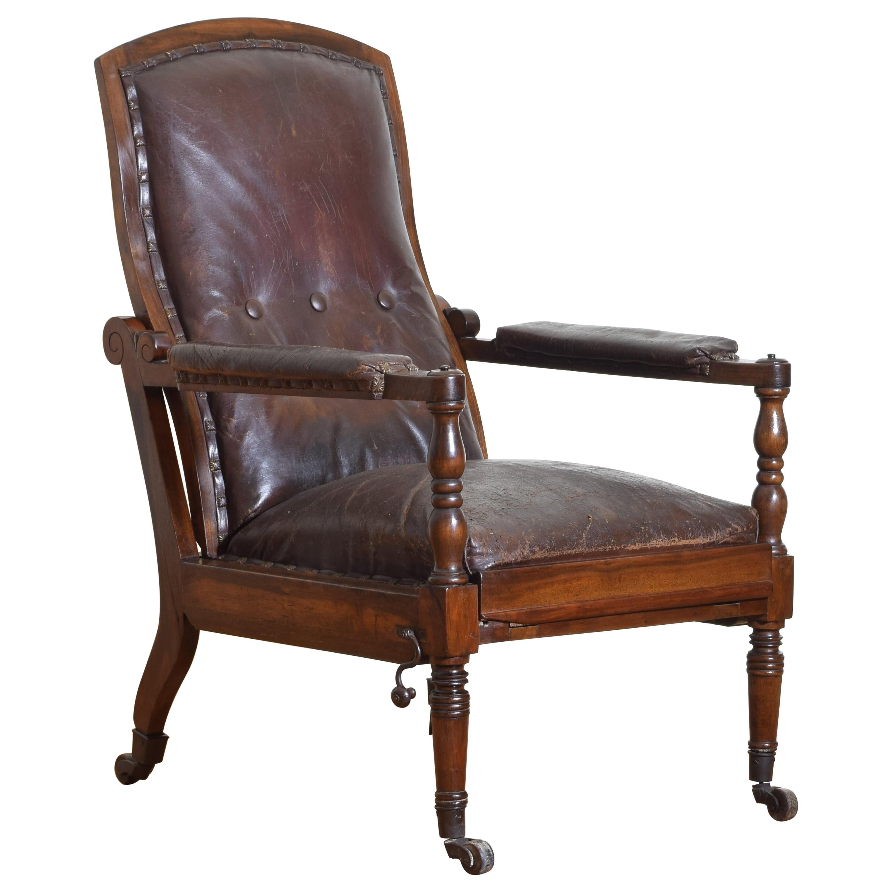 English William IV Mahogany & Leather Metamorphic Reclining Armchair, circa 1830