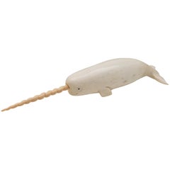 North American Moose Antler Carving of Narwhal