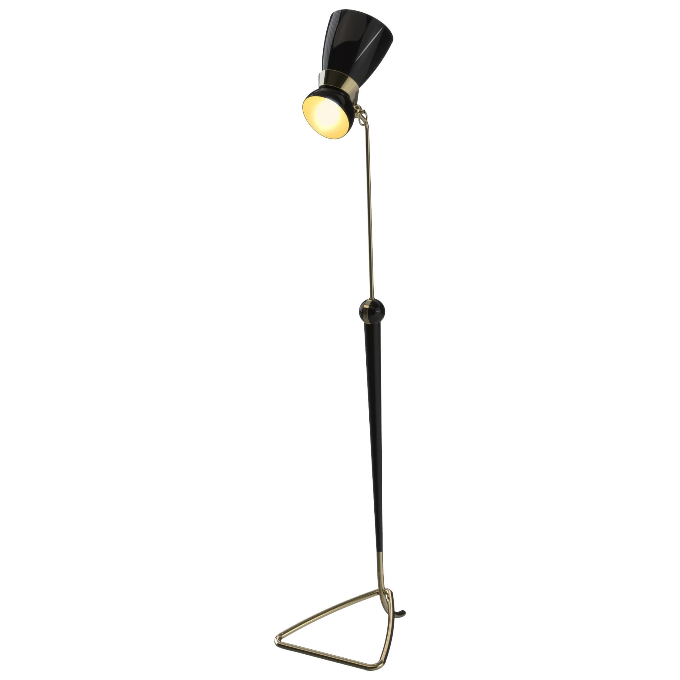 Amy Floor Lamp in Black and Brass For Sale