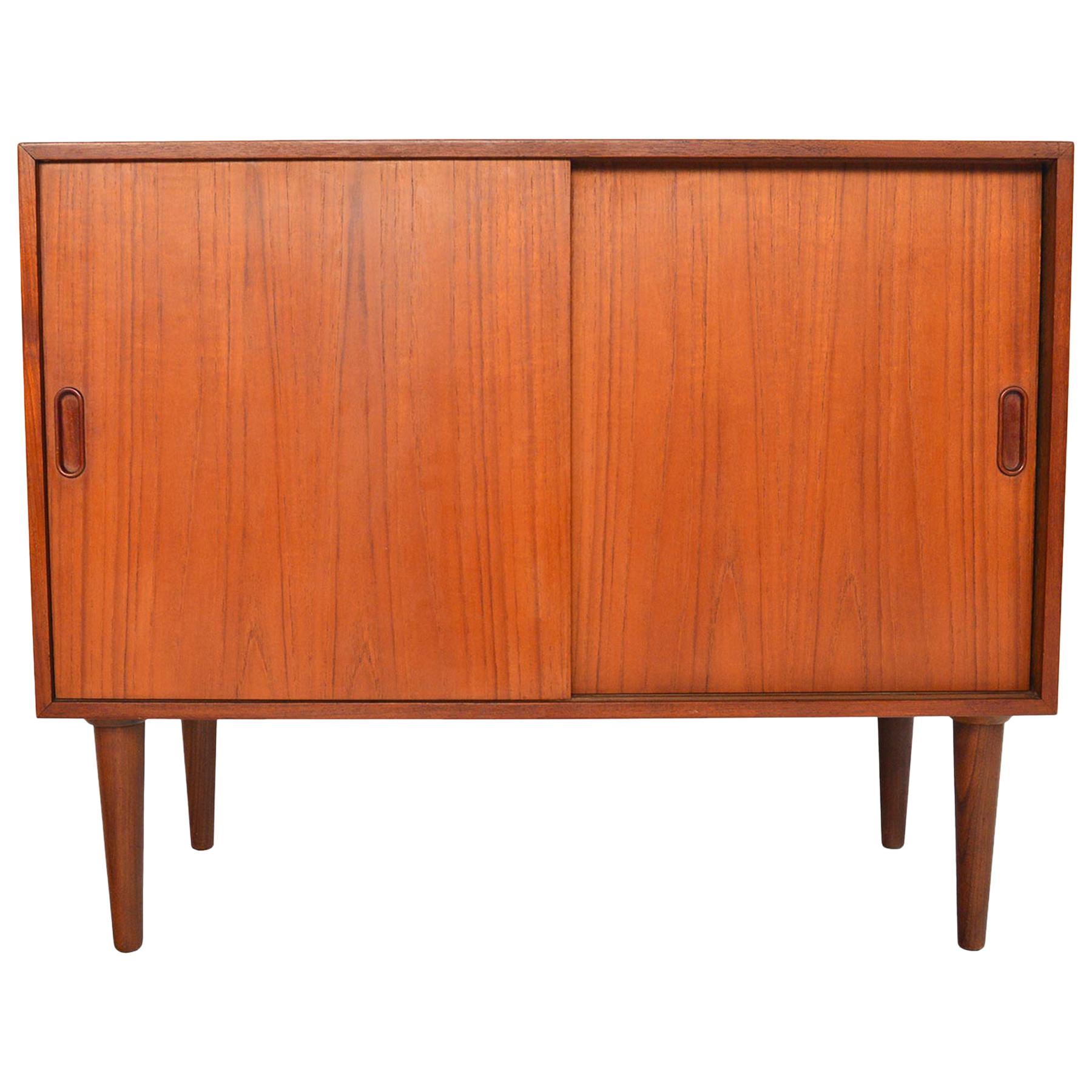 Danish Modern Small Teak Sliding Door Credenza