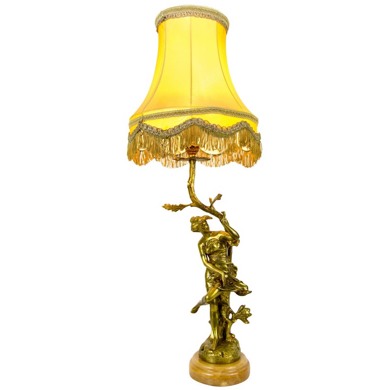 Onyx Table Lamp With Lady Figure, Bronze Color Lamp Shades